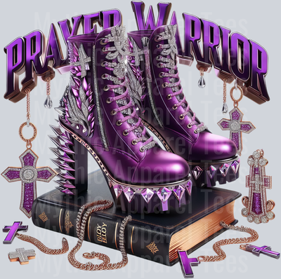 Boots on bible 2 PW Purple Prayer Warrior DTF Religious Transfers