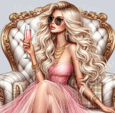 5 Glam Champagne Drinking Girl DTF Glam Transfers
