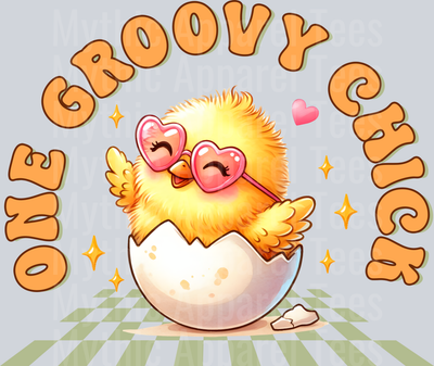 one groovy chick checker green and cute chick DTF Chicken Transfers