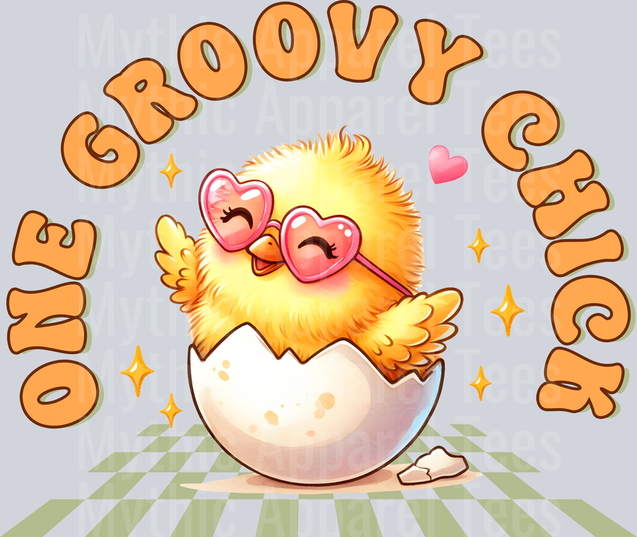 one groovy chick checker green and cute chick DTF Chicken Transfers