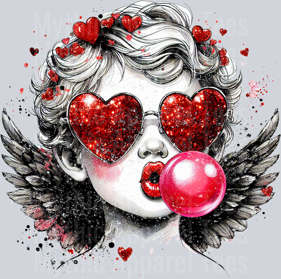 Cupid Blowing Bubblegum Distressed Style Combo Valentines Day Design