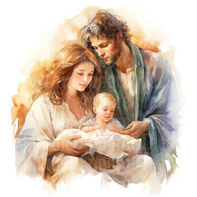 Nativity Holy Family Mary Joseph Baby Jesus Watercolor Art