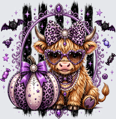 Halloween Glamour Highland Cow Purple Leopard Pumpkin Bats