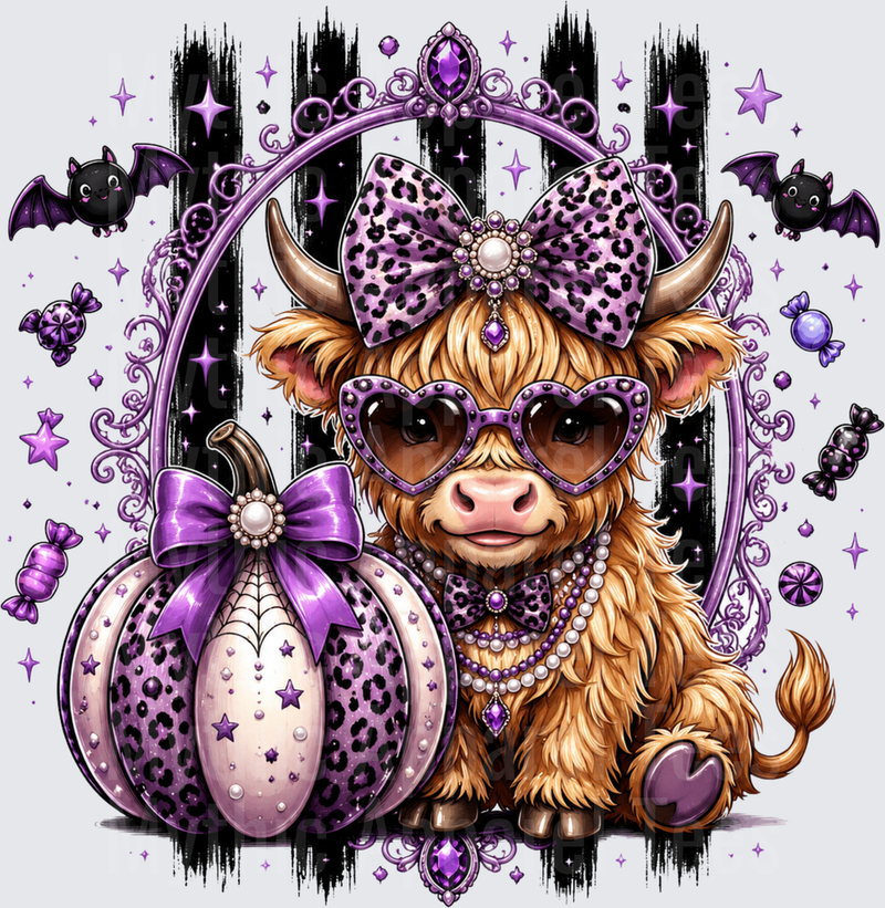 Halloween Glamour Highland Cow Purple Leopard Pumpkin Bats
