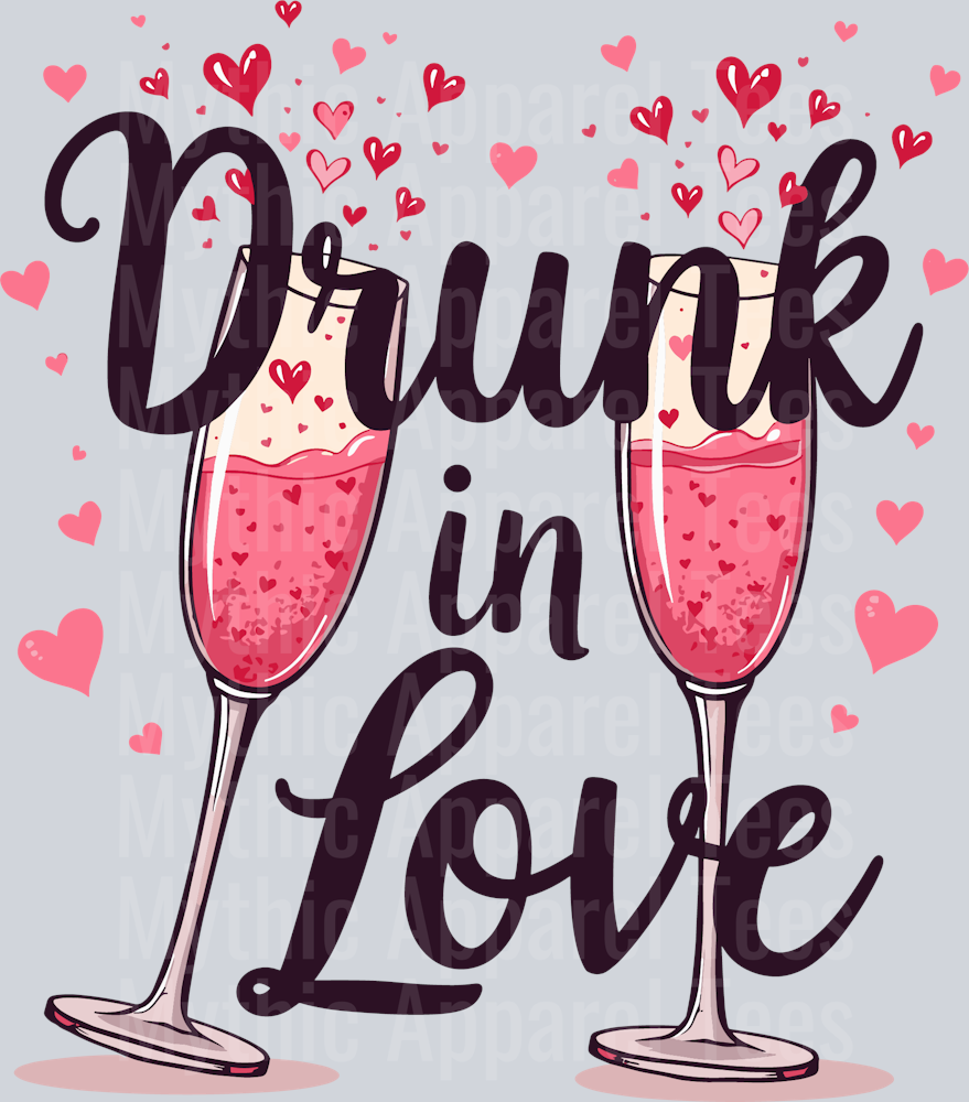 Drunk in love pink champagne glasses DTF Love Transfers