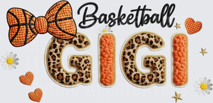 Basketball Gigi Leopard Print Chenille Letter Design with Basketball Bow Daisies and Hearts