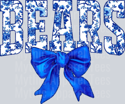 Blue Bears College Font Floral Pattern School Spirit & Sports