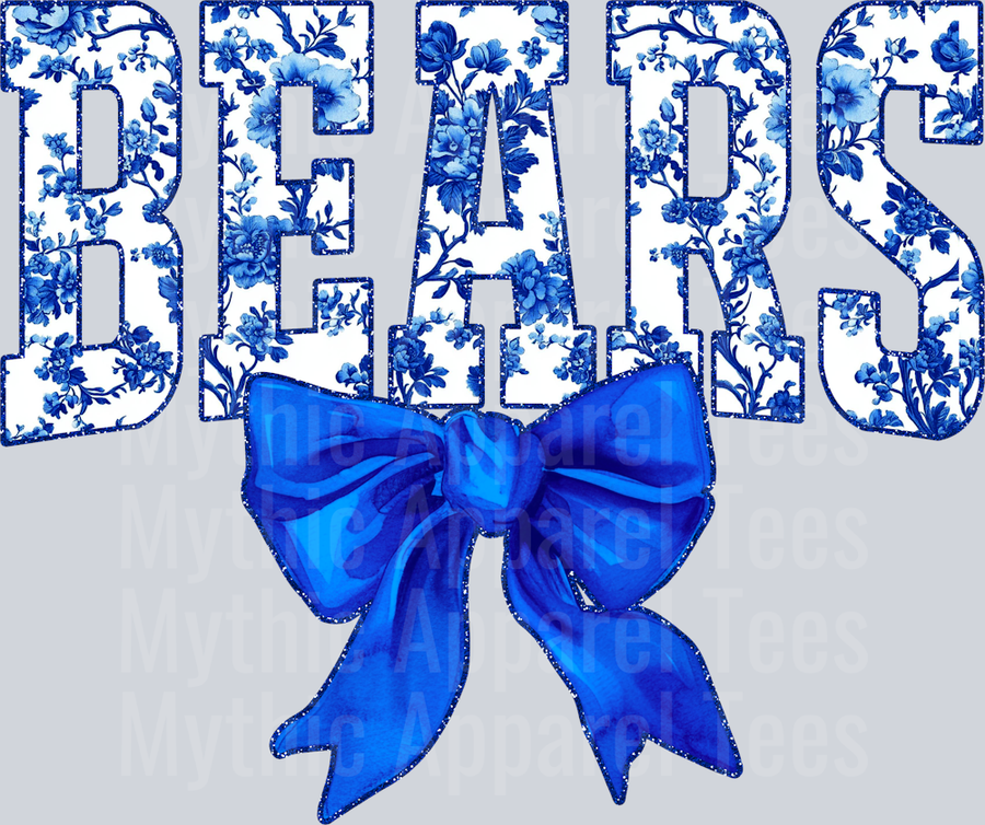 Blue Bears College Font Floral Pattern School Spirit & Sports
