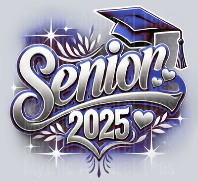 005 Senior 2025 Airbrushed Navy Blue DTF 2025 Senior Graduation Transfers
