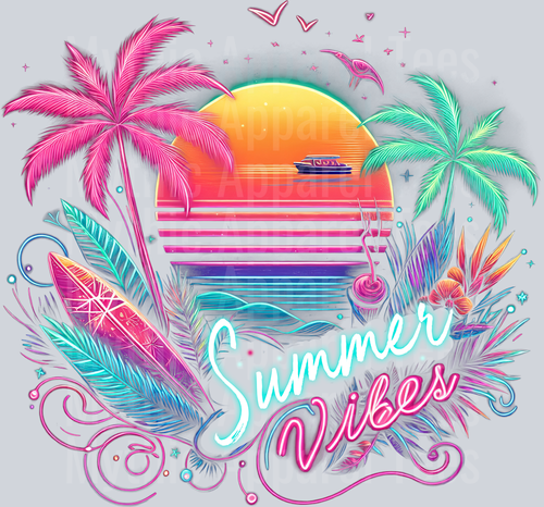 Summer Vibes palm tree with sun DTF Summer Transfers