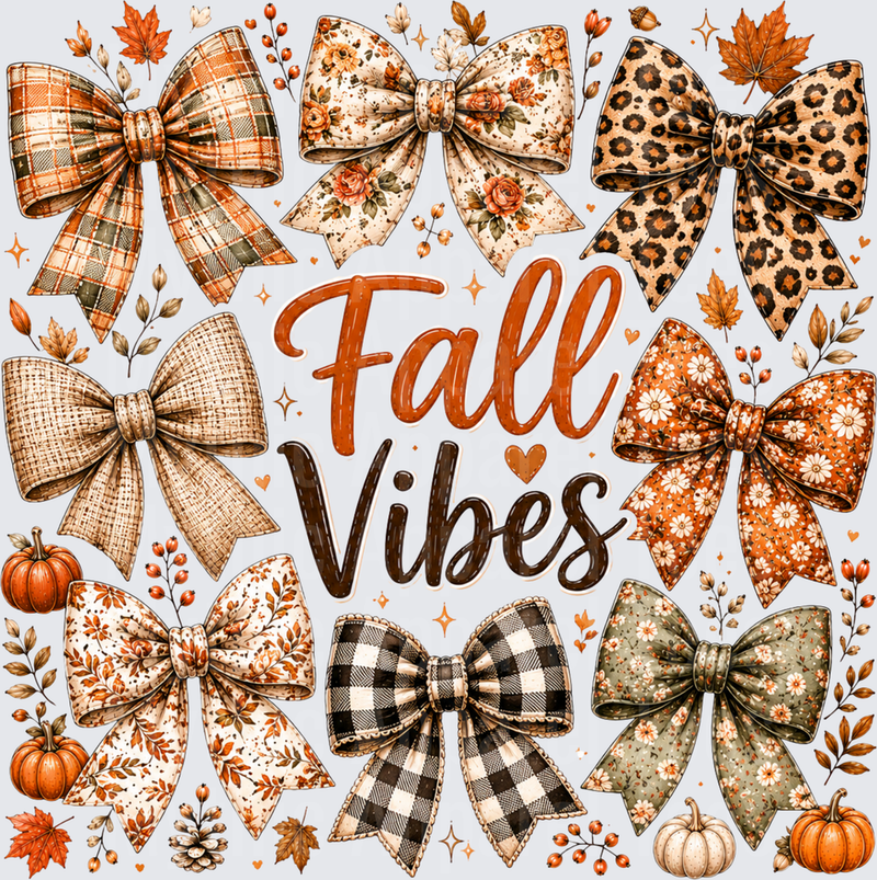 Fall Vibes Patterned Bows Collage with Pumpkins and Autumn Leaves