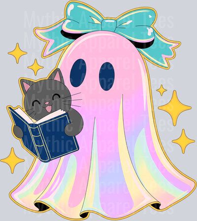Halloween Iridescent Ghost Book Cat Sublimation Clipart_processed