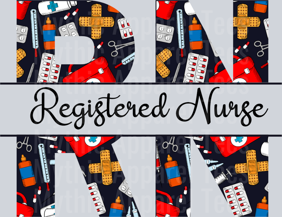 Registered Nurse RN Red White Black Colors DTF Nurse Transfers