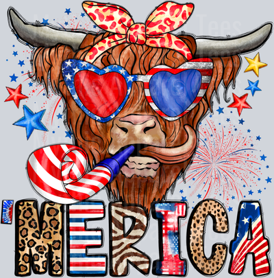 America Highland Cow 4th of july DTF Patriotic Transfers