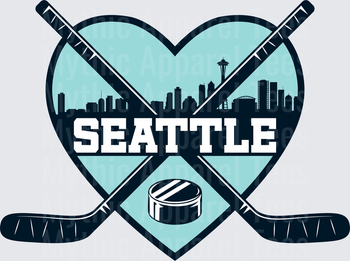 NHL Teams Seattle Kraken Heart Skyline Crossed Sticks Puck
