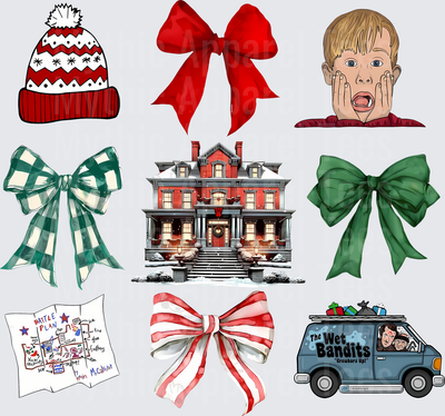 Home Alone Kevin McCallister Christmas Bundle with Wet Bandits Van Battle Plan House Bows and Winter Hat Gang Sheet