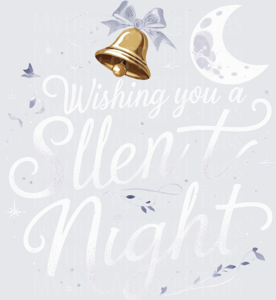 Christmas Wishing You A Silent Night Gold Bell Silver Script