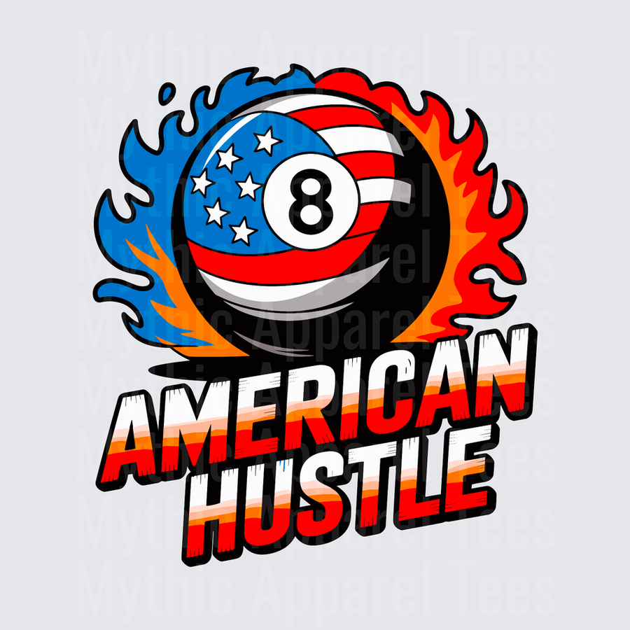 American Hustle Flaming 8 Ball USA Flag Stars and Stripes Billiards Patriotic Fire