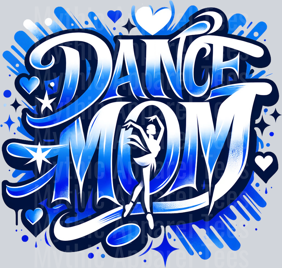 001 Dance Mom 1 Airbrushed Blue DTF Dance Mom Transfers