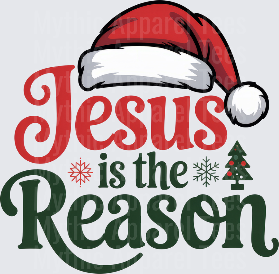 Jesus Is The Reason Santa Hat Snowflakes Christmas Tree Holiday Christian Faith