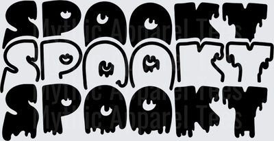 Spooky Spooky Spooky Dripping Ghost Face Bubble Letter Halloween Typography Triple Repeat Text Design Black