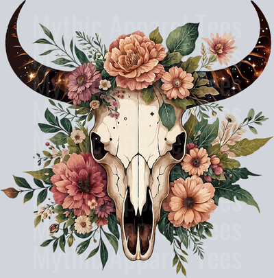 Western Girl Bull Horns with Flowers DTF Western Transfers