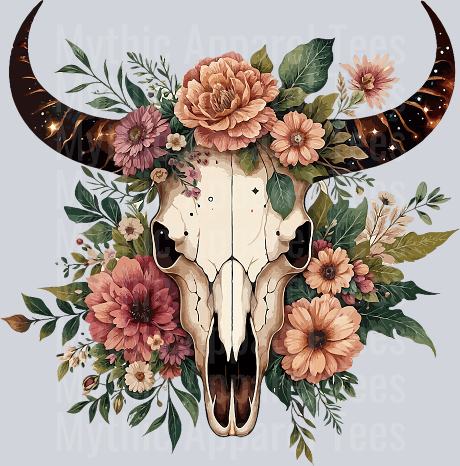 Western Girl Bull Horns with Flowers DTF Western Transfers