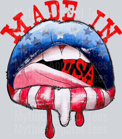 Made In Usa lips with dripping flag 4th of July DTF Patriotic Transfers