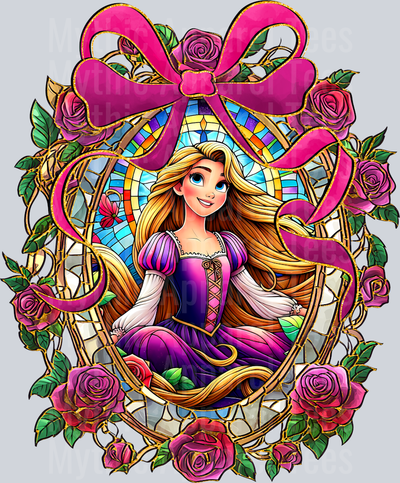 Rapunzel from tangled bow and flower design DTF Disney Transfers