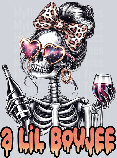 A lil boujee bow in hair glasses Skelly Girl DTF Skull Transfers