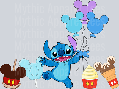 Stitch with balloons mickey outfit DTF Lilo and Stitch Transfers