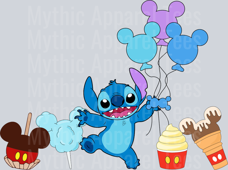 Stitch with balloons mickey outfit DTF Lilo and Stitch Transfers