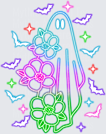 Halloween Neon Ghost Floral Bouquet Bats Sparkles Rainbow