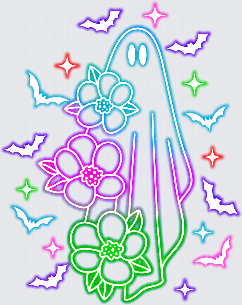 Halloween Neon Ghost Floral Bouquet Bats Sparkles Rainbow