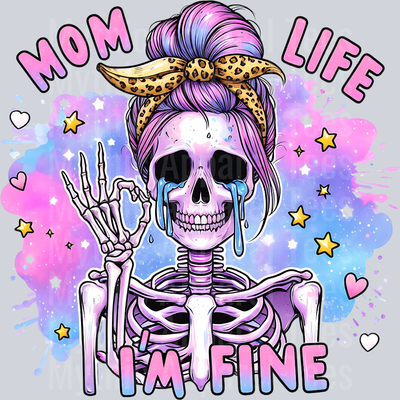 Mom life im fine purple and pink background DTF Skull Transfers