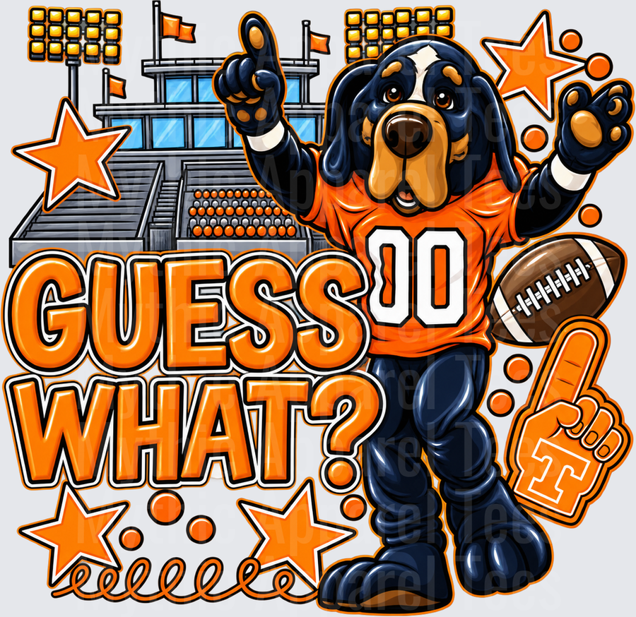 Tennessee Vols Smokey Mascot Guess What Football Stadium Orange and Navy Cartoon Graphic