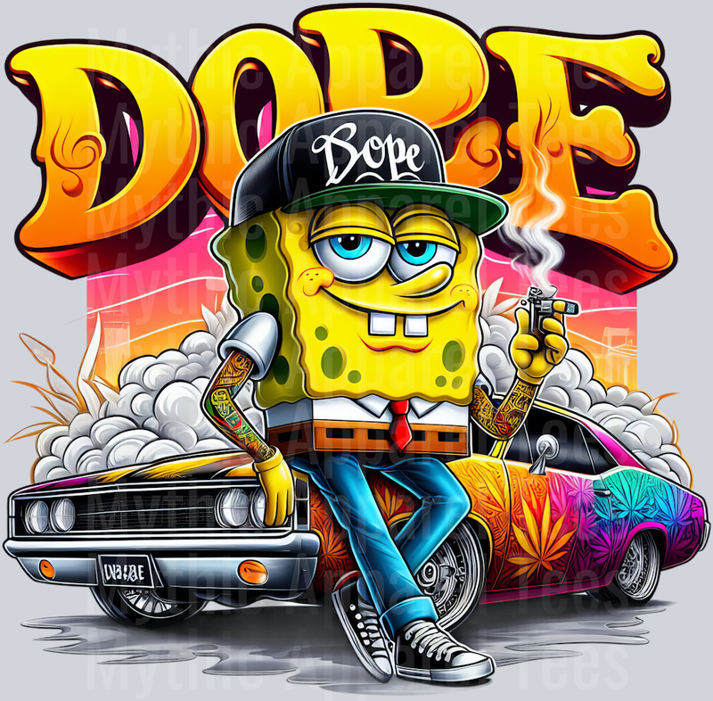 Sponge Bob hotrod Smoking Pop Culture DTF Weed Transfers