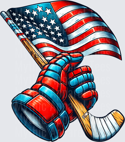 Ice Hockey Patriotic Gloves Stick Puck American Flag USA