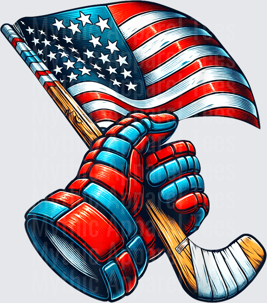 Ice Hockey Patriotic Gloves Stick Puck American Flag USA
