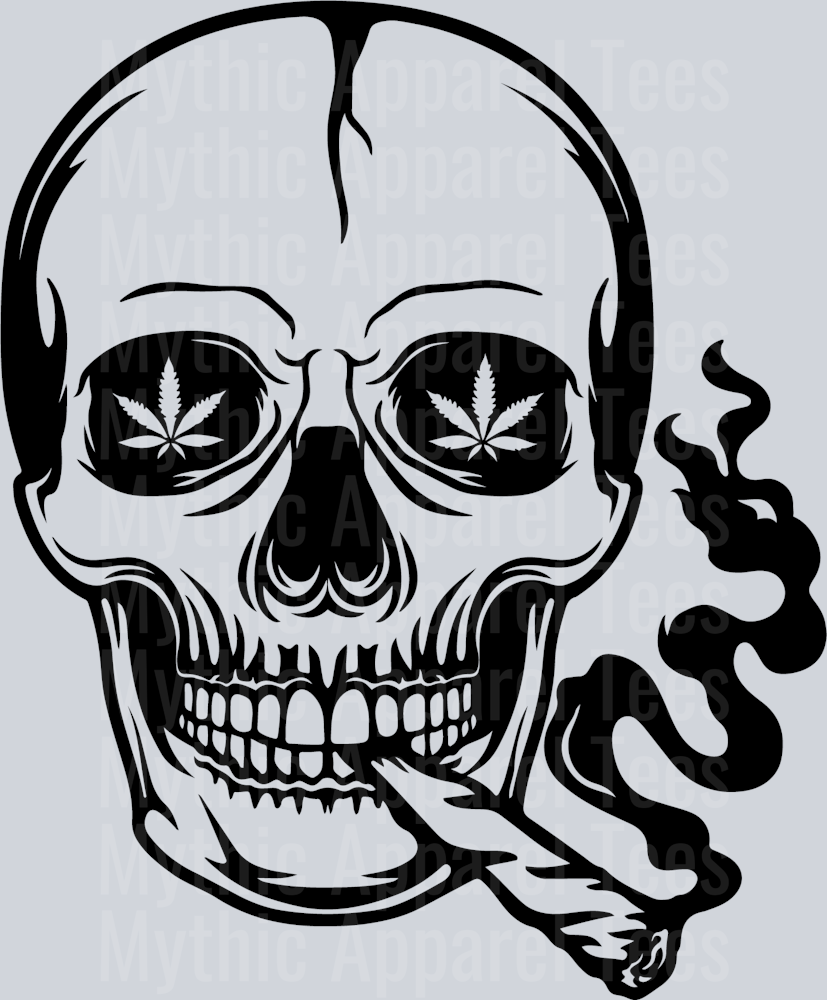 Skull smoking weed plant DTF Weed Transfers