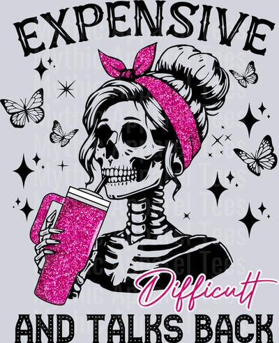 Expensive and talks back classic design with butterflies DTF Skull Transfers