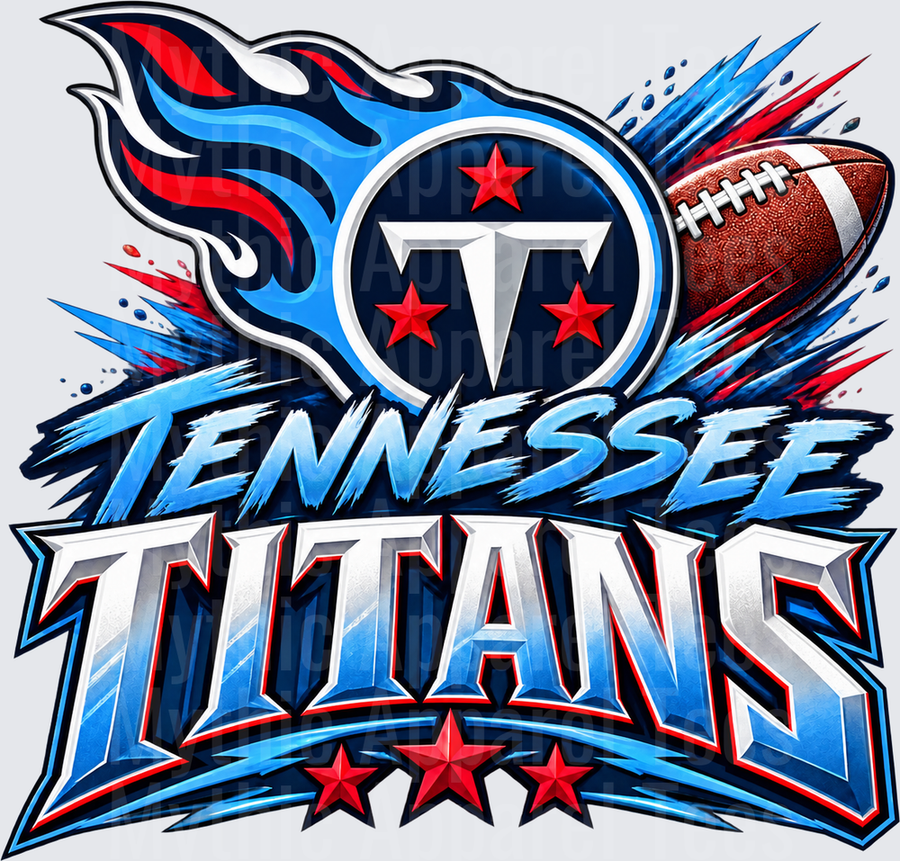 Tennessee Titans Graphic with Flame Logo Football and Red Stars