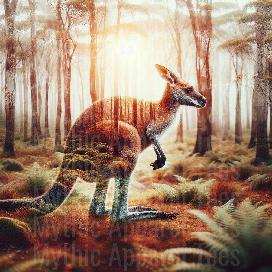 Kangaroo Double Exposure Australian Bush Forest Sunlight Nature Art