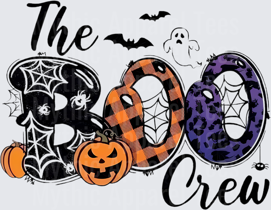 The Boo Crew Halloween Patterned Letters with Jack-o-Lanterns Bats Ghost and Spiderwebs