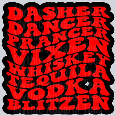 Dasher Dancer Prancer Vixen Wavey Retro Style Funny Shirt Design