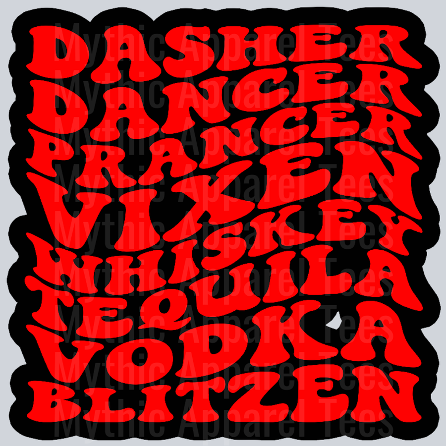 Dasher Dancer Prancer Vixen Wavey Retro Style Funny Shirt Design