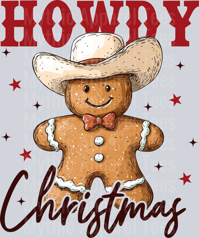 Howdy christmas gingerbread cookie with cowboy hat DTF Christmas Transfers