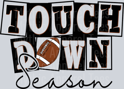 Football Touch Down Season Black with White letters DTF Football Transfers