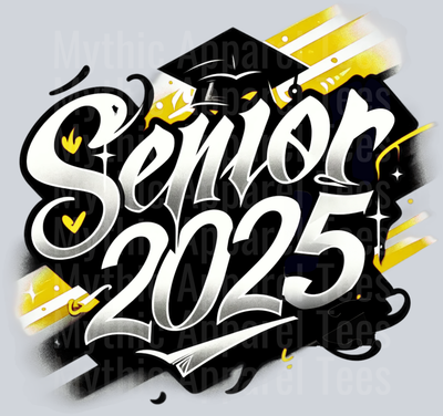 0022 Senior 2025 Airbrushed Gold and Black DTF 2025 Senior Graduation Transfers