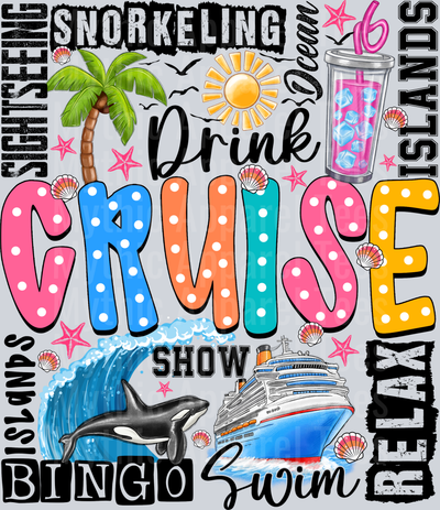 Islands Cruise Design word collage DTF Summer Transfers